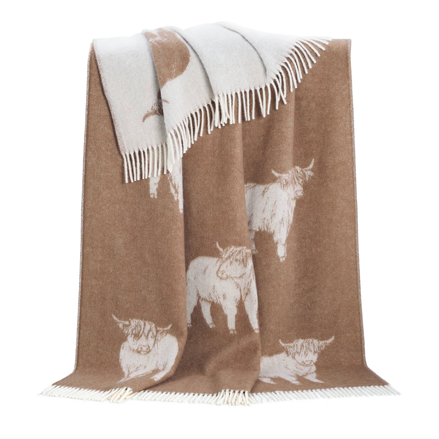 JJ Textile – wholesale Throw blanket – Highland Cow Brown Pure Wool Throw1