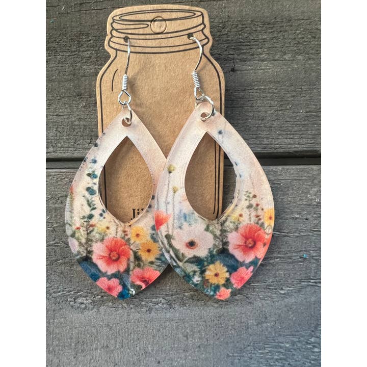 Blomster Akryl Dråbeformede Øreringe - Vildblomstermarker for engroshandel hos Jill's Jewels