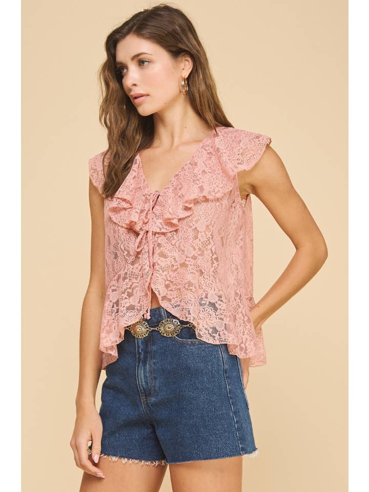 If She Loves - Wholesale Blouse - Women's - ISJ1405 Ruffled Lace Top Black2