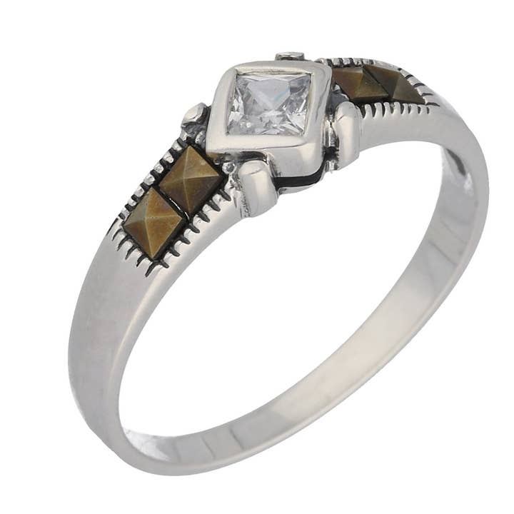 Vintage Styled Sterling Silver and Marcasite Band Ring for wholesale by Silver Insanity