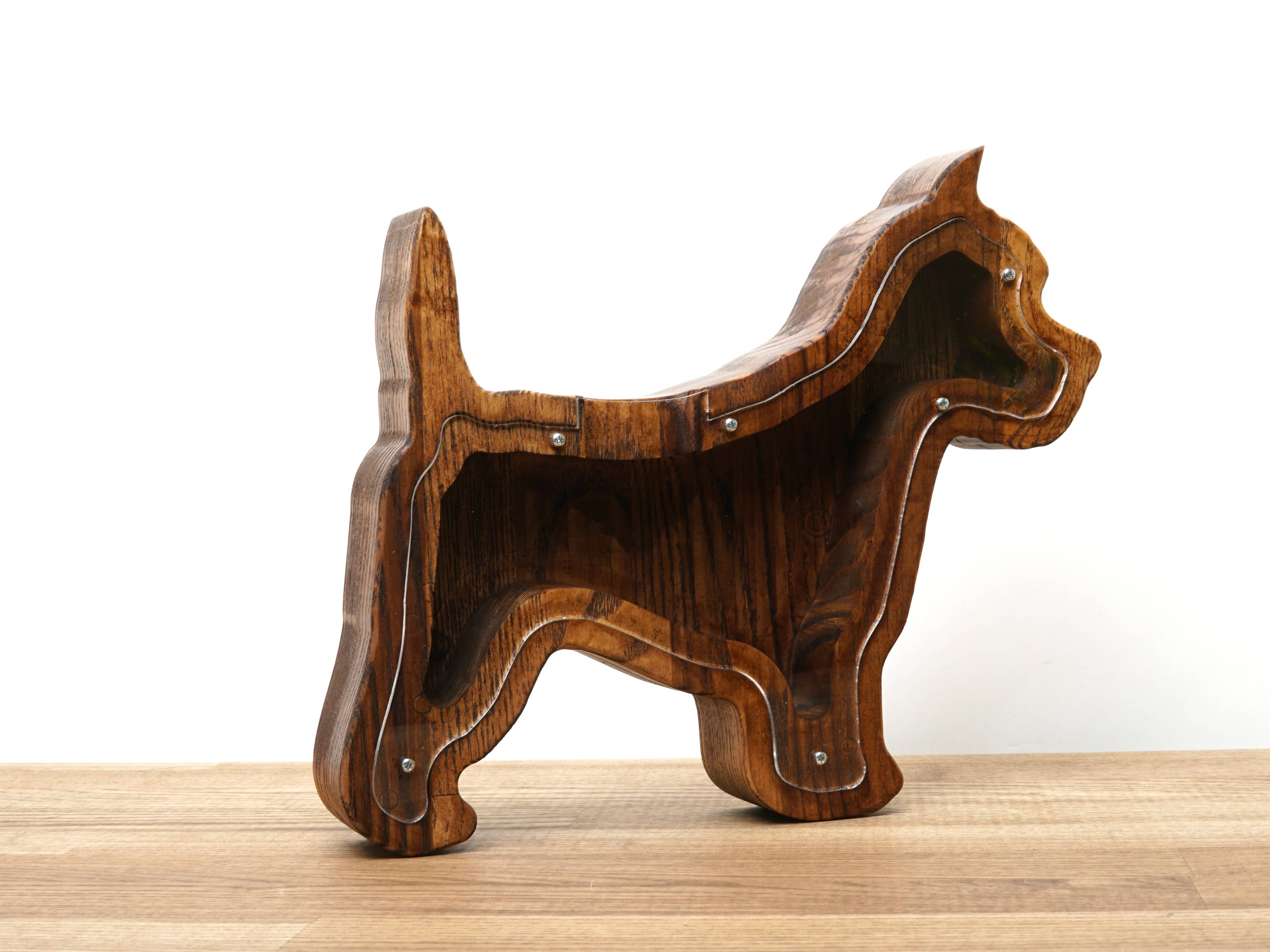 PromiDesign - Venta al por mayor Tarro de monedas/hucha de cerdito - Hucha de Madera con Forma de Perro (M, Marrón)5