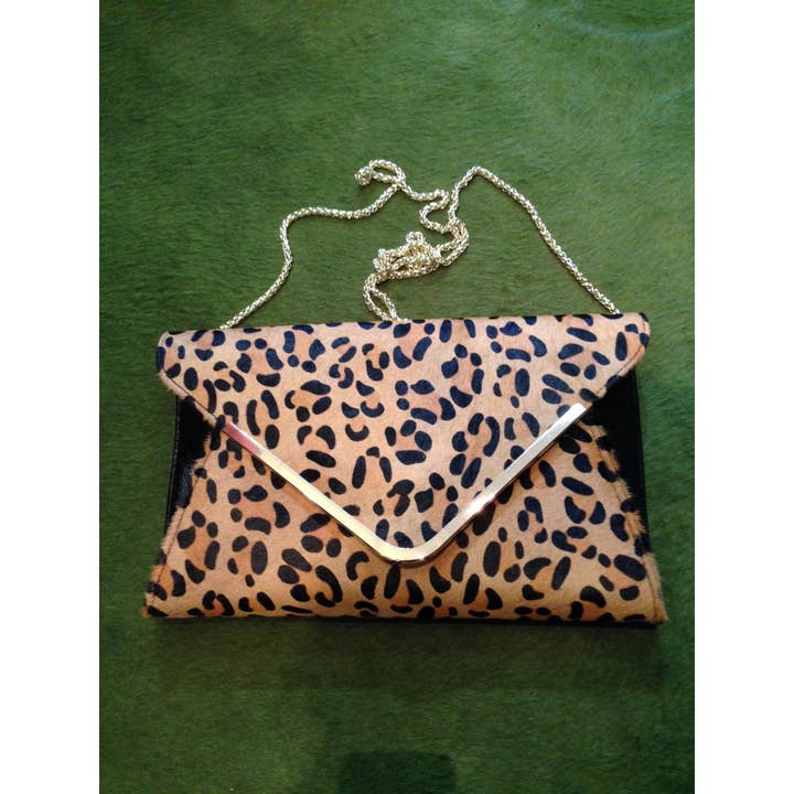 Leopard Print Hoss Cowhide /Leather Large Clutch for wholesale on Faire