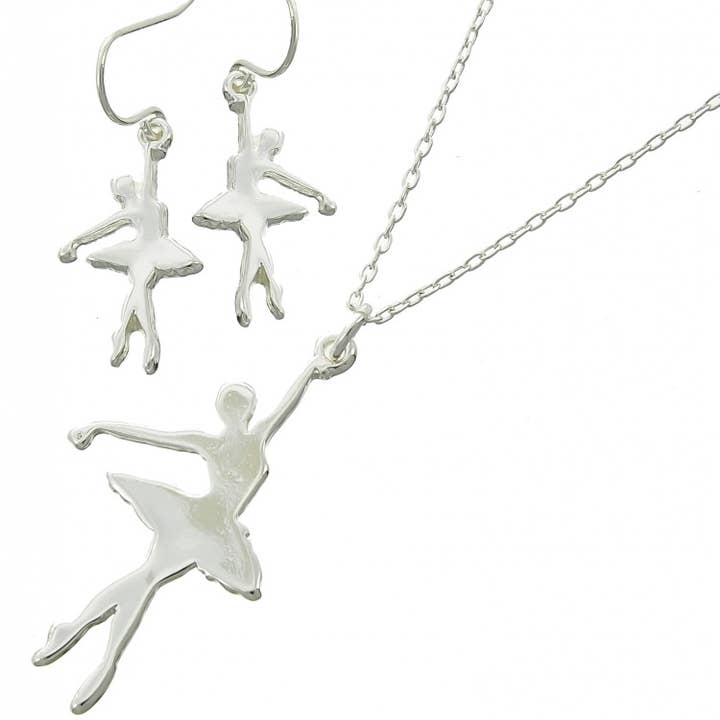 FR5584 2-2 Sølv Balletdanser Ballerina musik halskædesæt for engroshandel hos 0011 PREMIERE