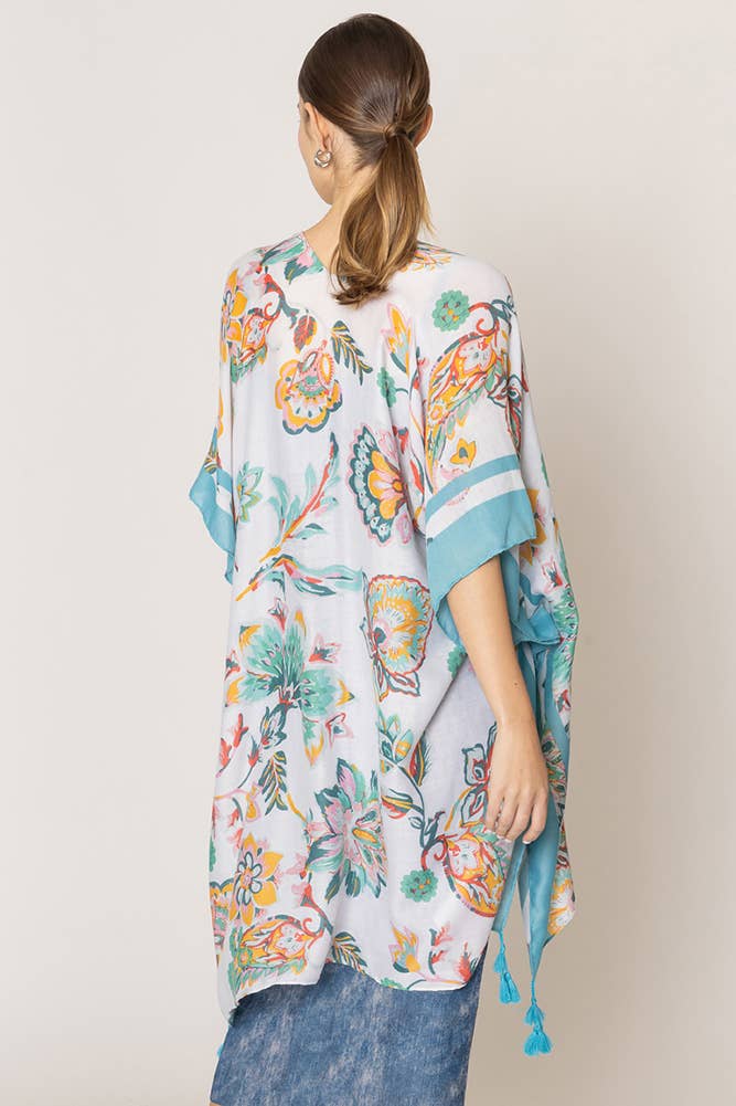 Hana - Wholesale Kimono - Women's - Floral Print Stripe Edge Tassel Summer Kimono8