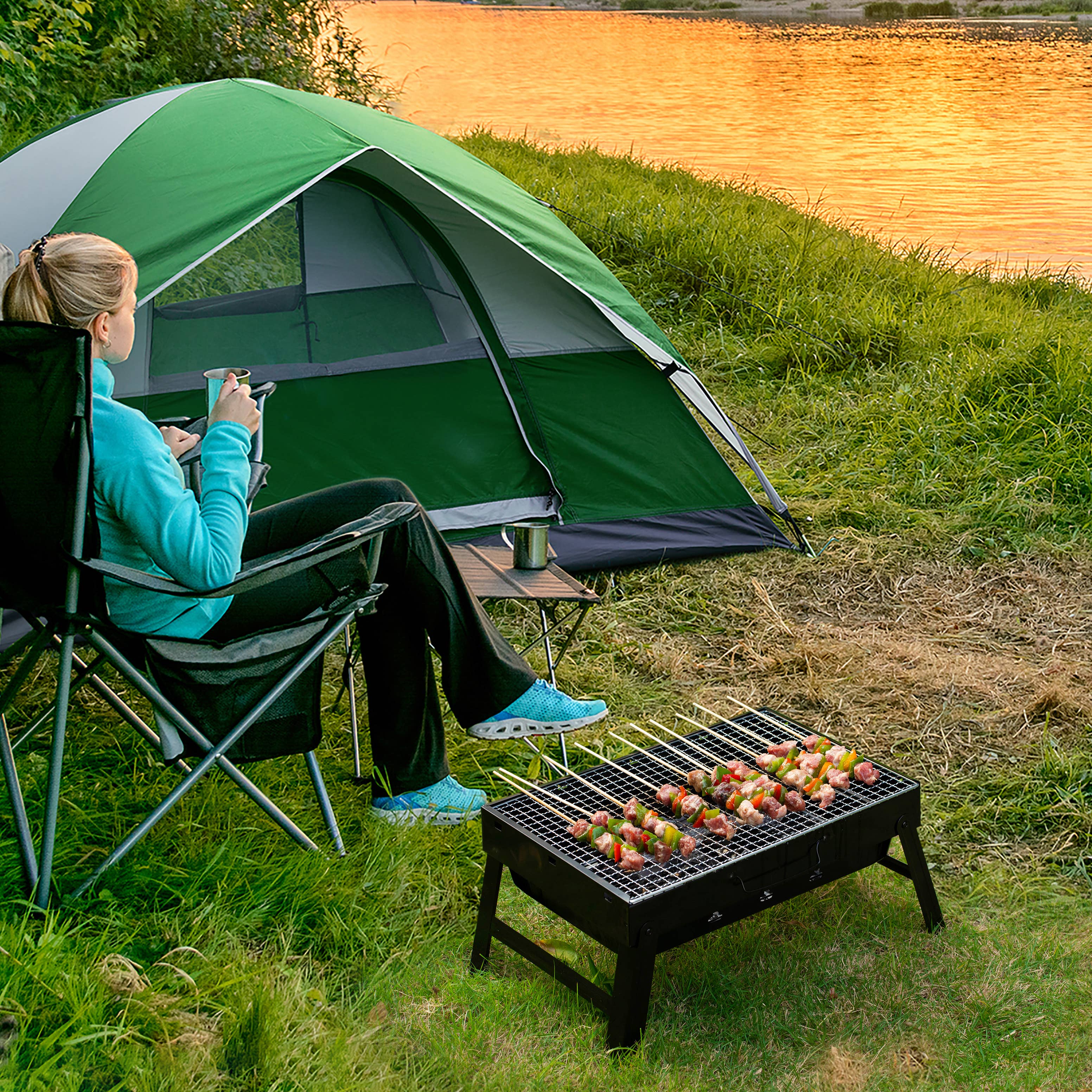 Quickway Imports - Wholesale Outdoor Grill Tools - Portable Charcoal Grill Foldable Stainless Steel BBQ8