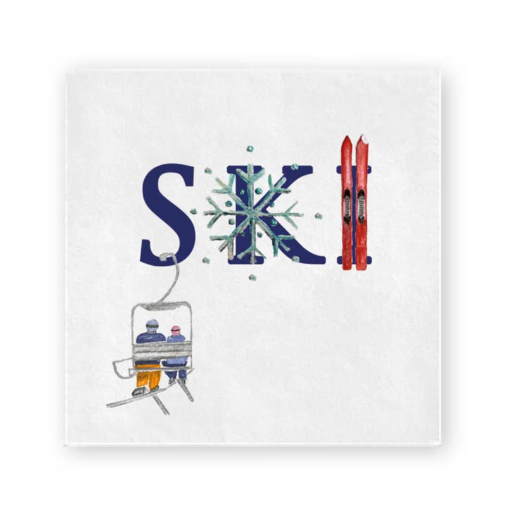ski limited edition cocktail napkin for wholesale by Tina Labadini Designs