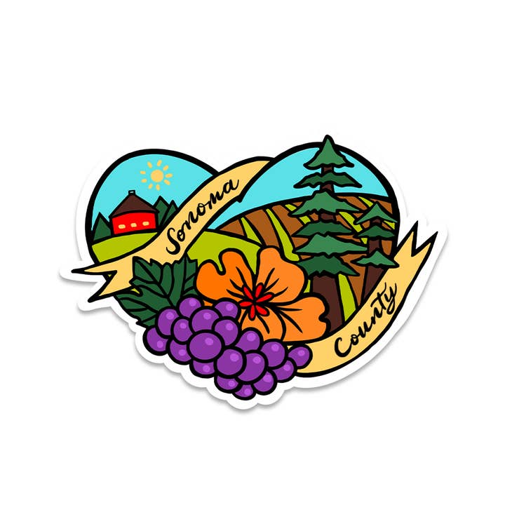 Sonoma County California Sticker for wholesale by Brenna Daugherty Illustration