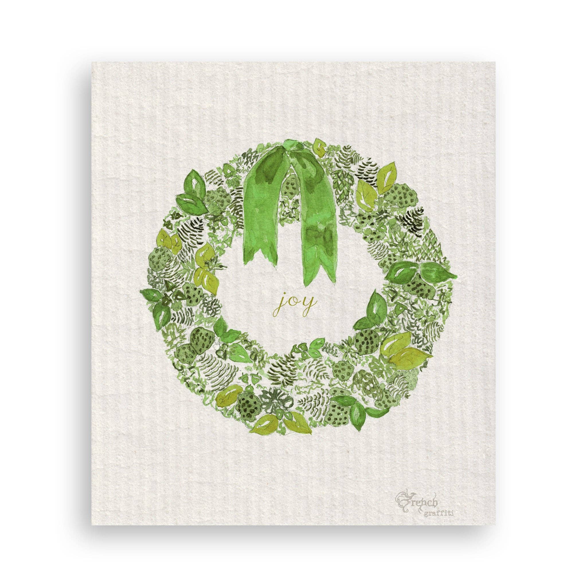 French Graffiti - Wholesale Tea Towel - Green Wreath with Joy16