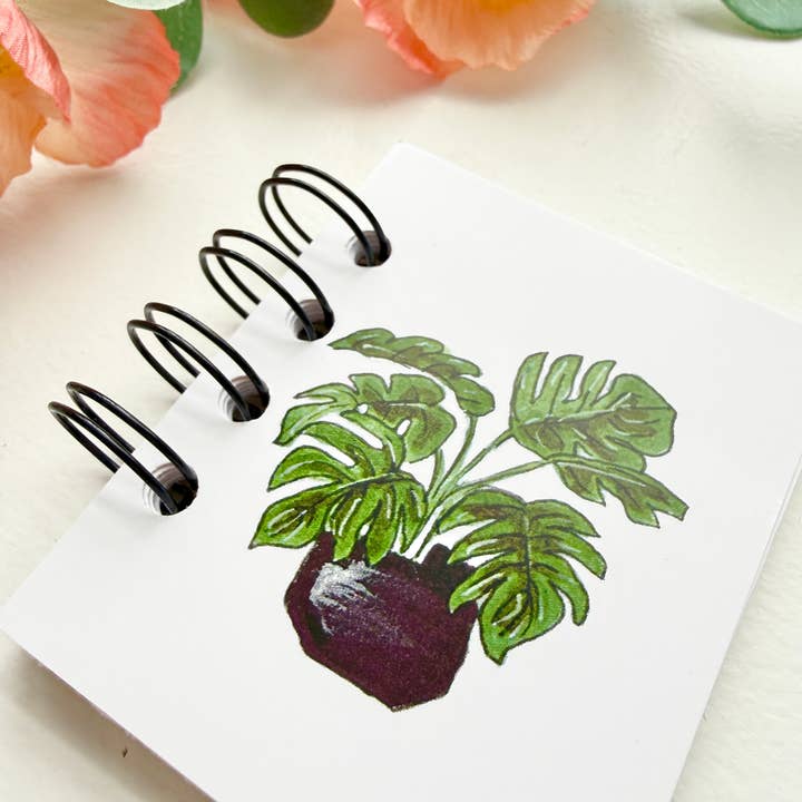 D. Prince Designs - Wholesale Notebook - Hand-Illustrated + Handmade Mini Notebook/Sketchbook | Monstera Houseplant1