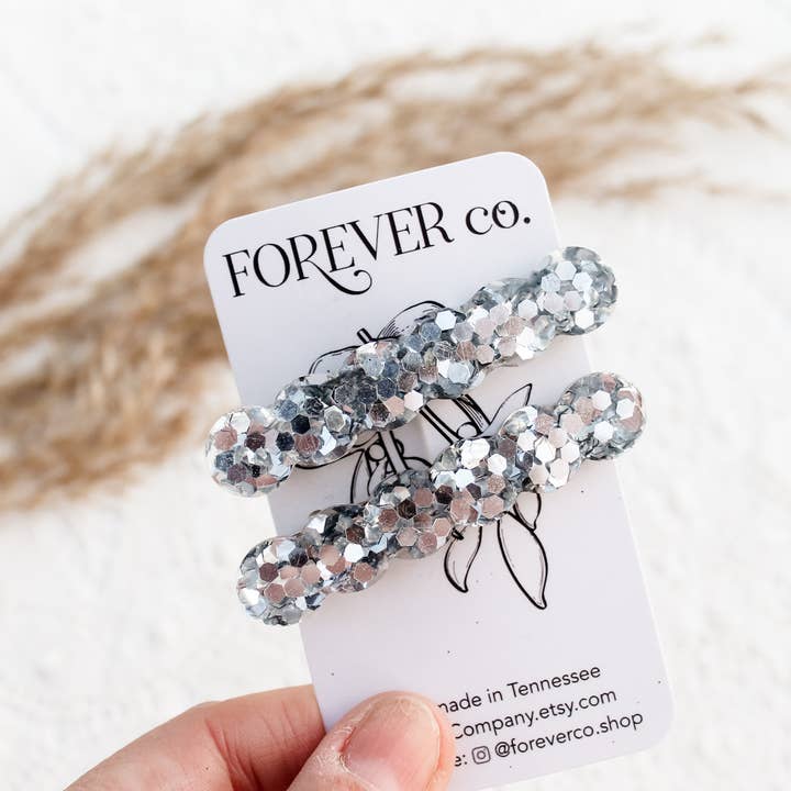 Jumbo gegolfde haarclips: zilver glitter voor wholesale door Forever Company