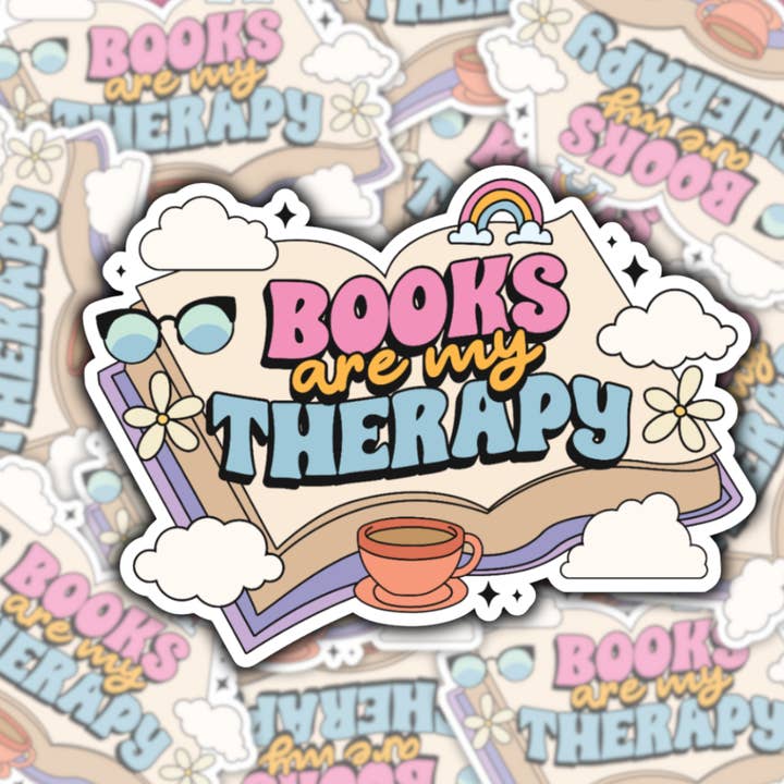 Books Are My Therapy Waterproof Sticker for wholesale by Studio Fifty One