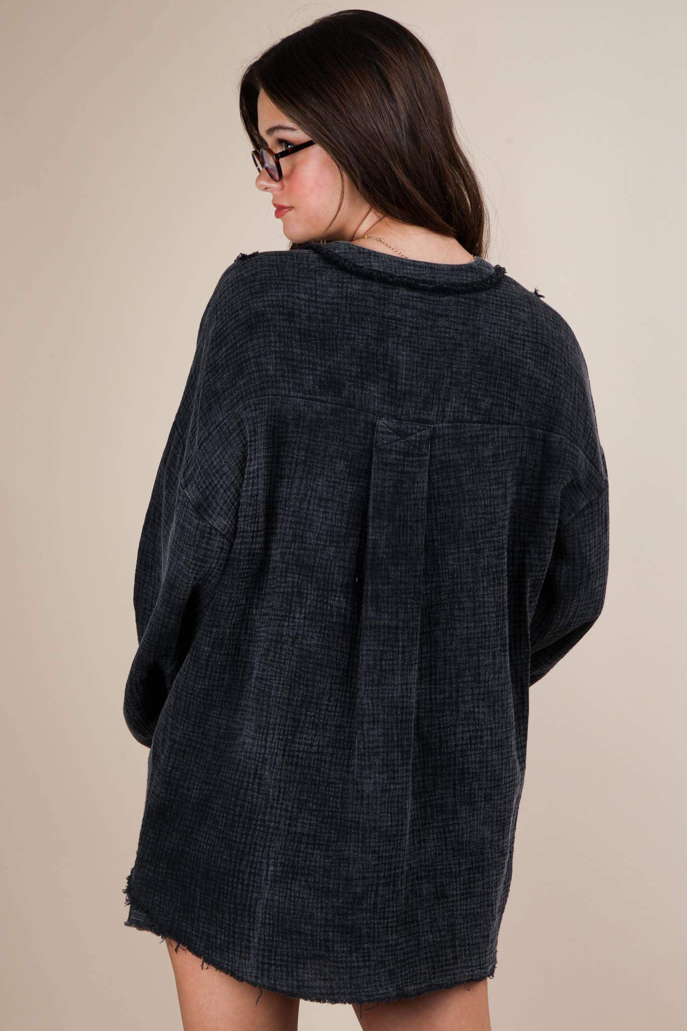 VERY J - Wholesale Shirt - Women's - NT12105-Washed Cotton Gauze Oversized Top23