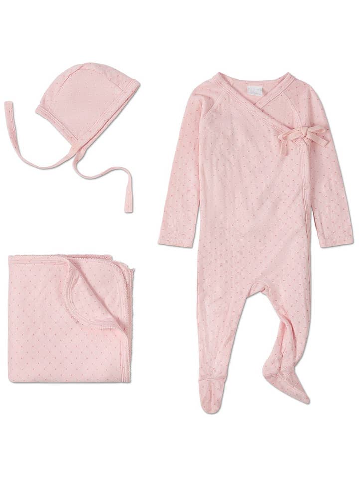 Little Hearts Pointelle 3 Pc Footie Set for wholesale by MiniMoi by MeMoi