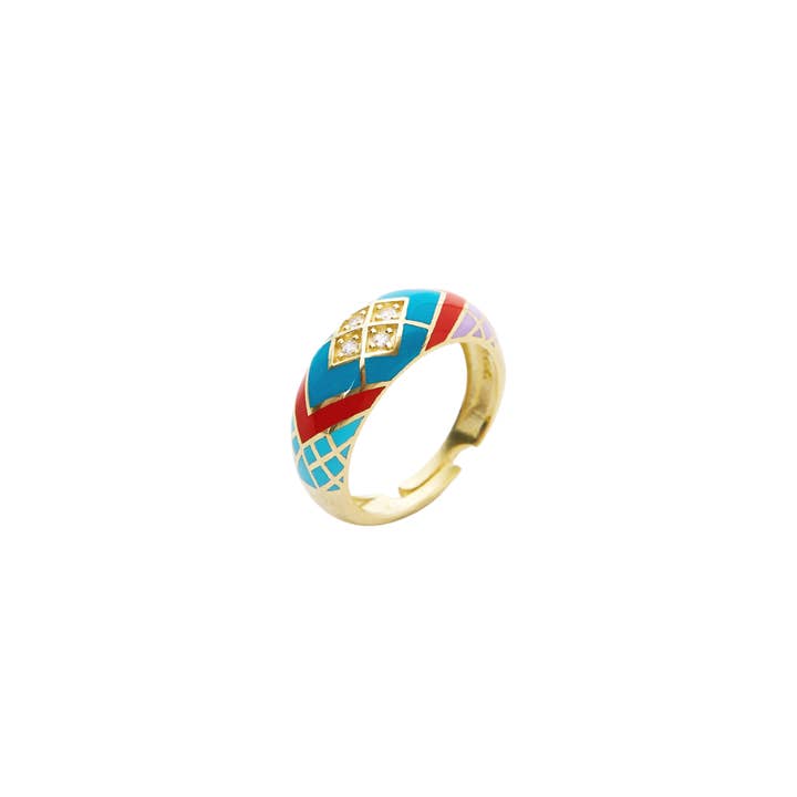Spero London – wholesale Band/Stackad Ring – Emalj blå fem färg Sterling Silver Dome Ring