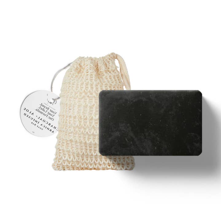 Arnica Charcoal + Aloe Loofah Soap for wholesale by FK Private Label Labs