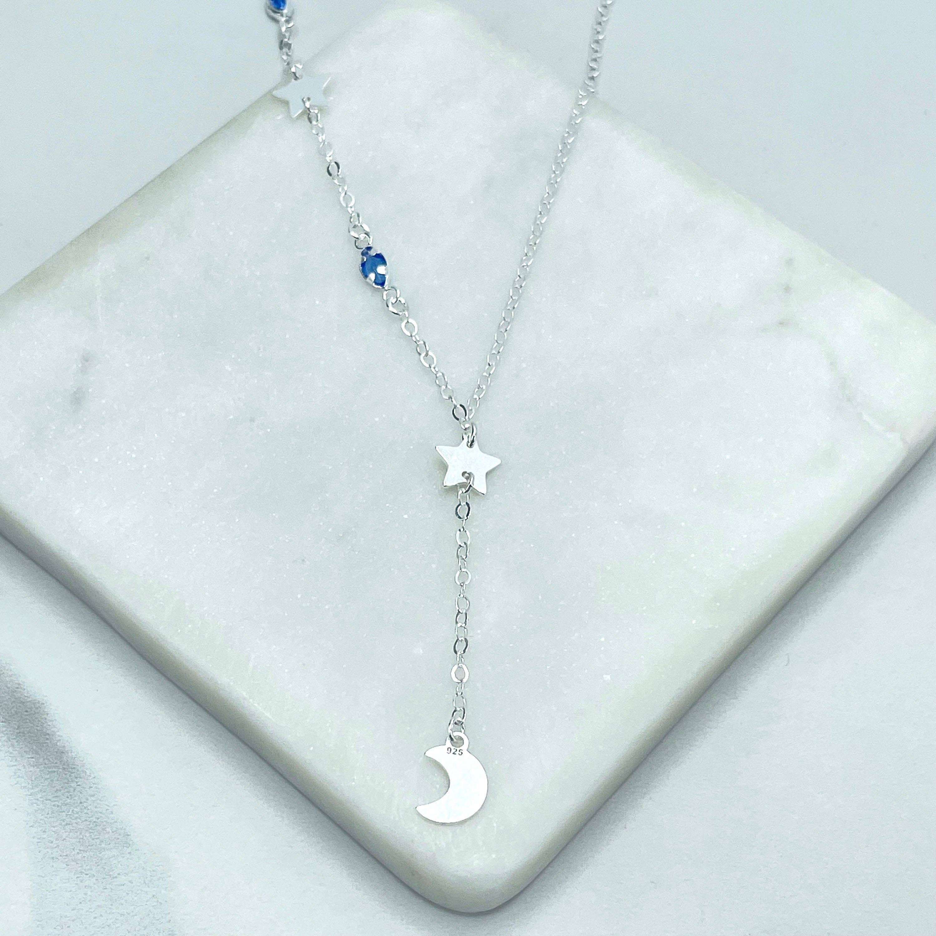 DIJU Jewelry - Venta al por mayor Collares con colgantes/abalorios - Cadena enrollada de plata de ley 925 de 1 mm con estrella, dijes de luna y coloridas cuentas acrílicas, collar con forma de lazo, sello 925, suministros de joyería al por mayor6