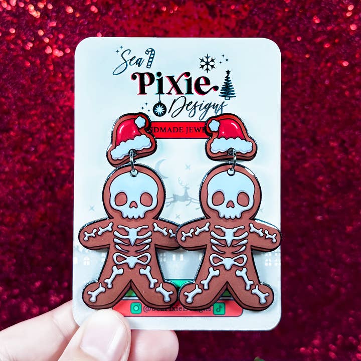 Skeleton Gingerbread Man Halloween Christmas Dangle Earrings for wholesale by Sea Pixie Designs