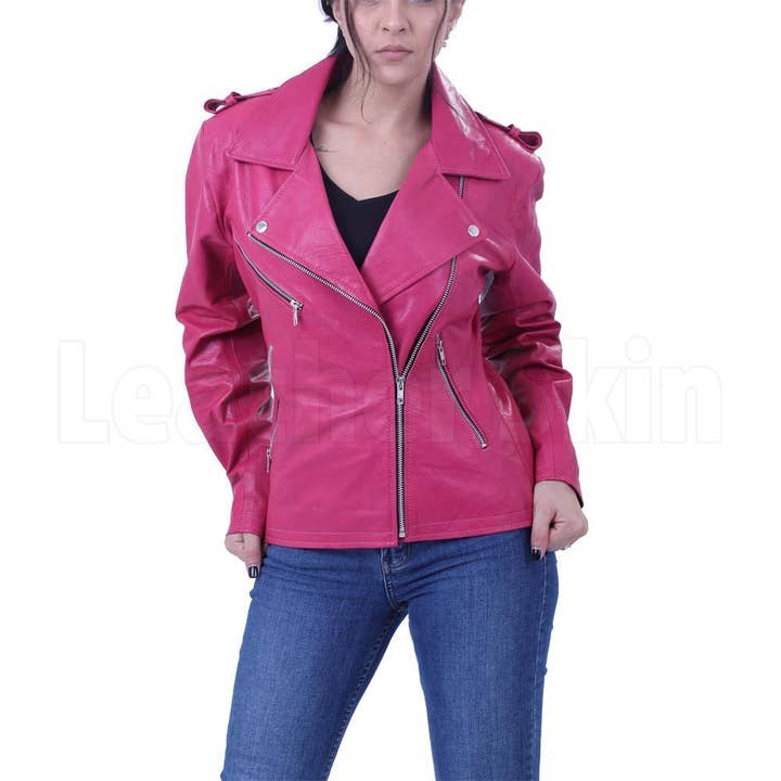 Women's Hot Pink Biker Jacket for wholesale by Leather Skin Shop