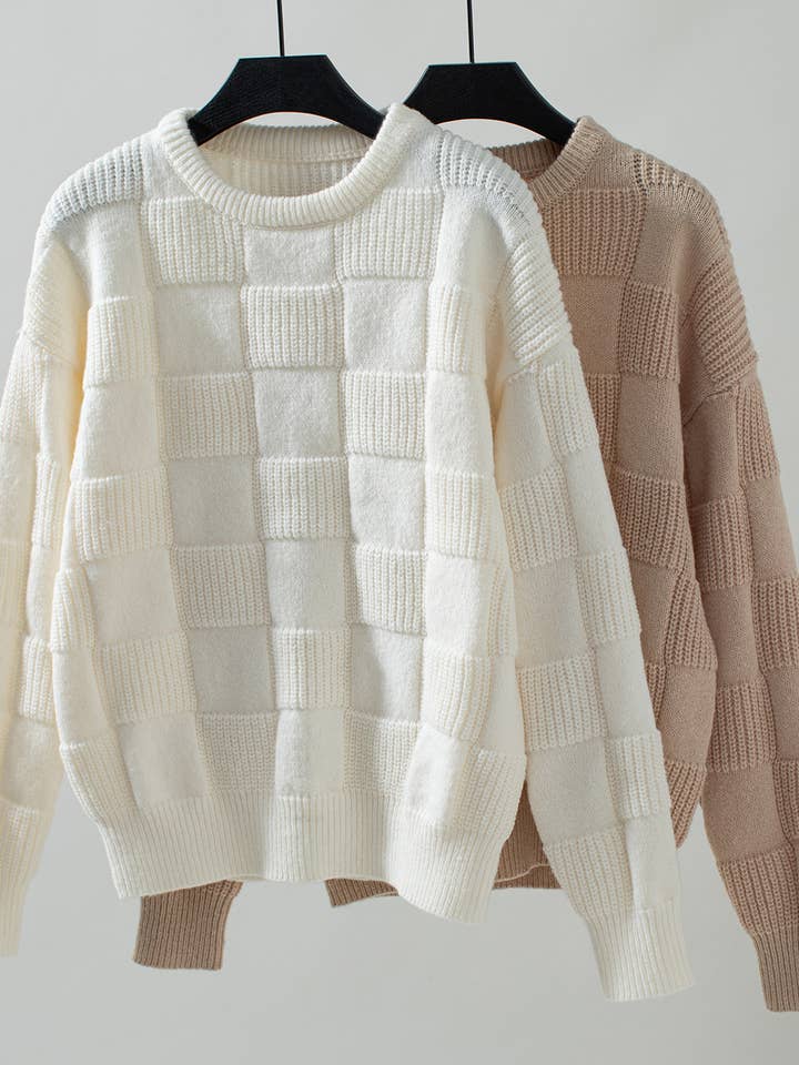 Rosa Clothing - Wholesale Knit Sweater - Women's - Minimalist Checked Crewneck Sweater