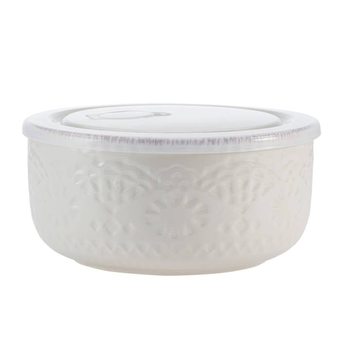 Fitz and Floyd® Mikasa® Pfaltzgraff® - Wholesale Food Storage Container - Pfaltzgraff Chateau Cream Storage Bowl w Lid S2 Brown Bx Pkg