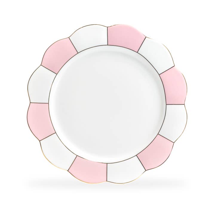 Grace Teaware - Wholesale Dinner Plate - Pink and Gold Scallop 11" Fine Porcelain Dinner Plate1