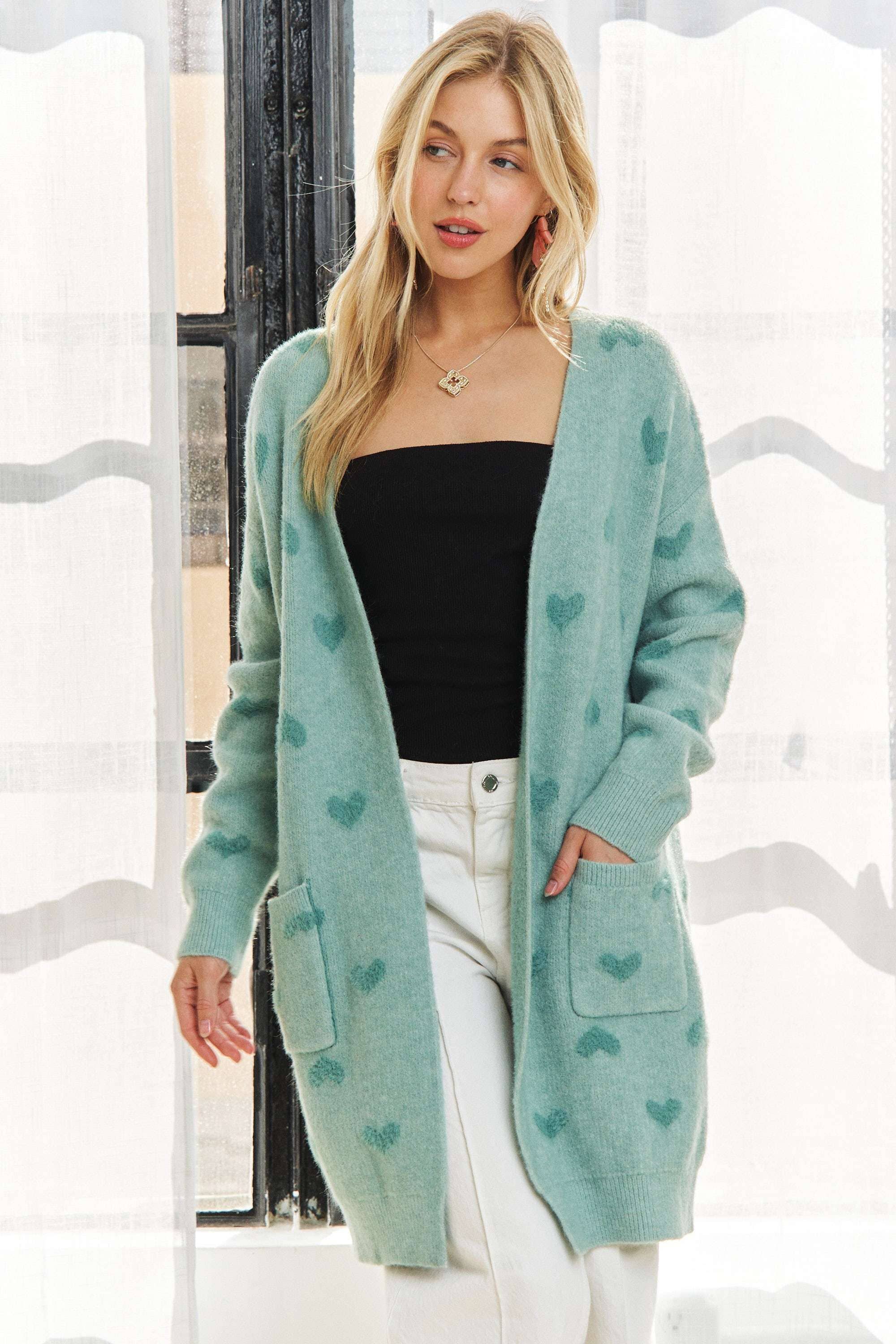 ADORA LA – wholesale Cardigan – Women’s – CESW3433 - LOVELY HEART PRINT SWEATER CARDIGAN12