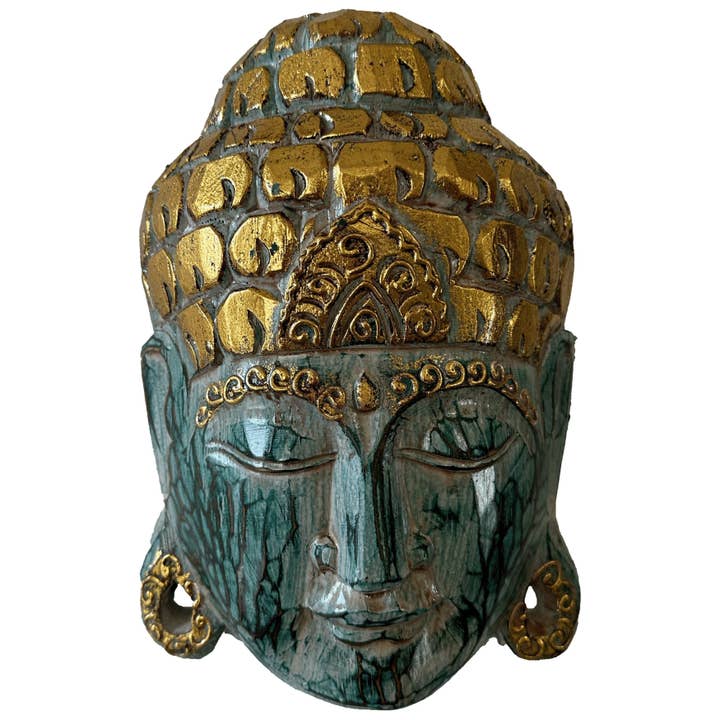 Hand Crafted,Wooden Buddha Wall Mask,Greenish25 cm for wholesale by Keskin