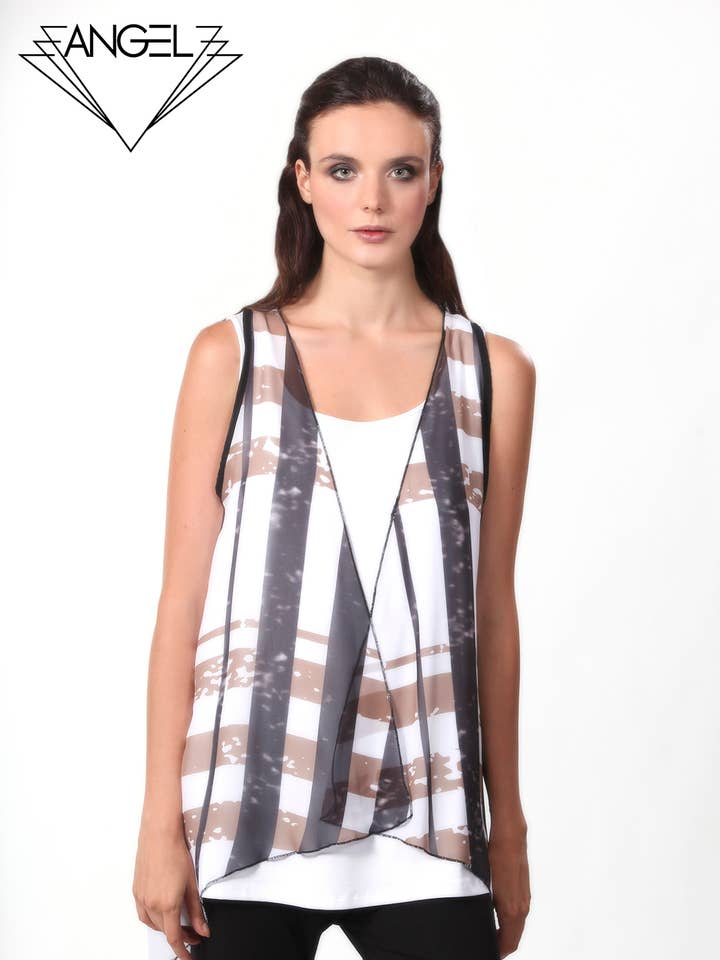 Plaid Grid Waterfall Vest for wholesale by Angel Apparel