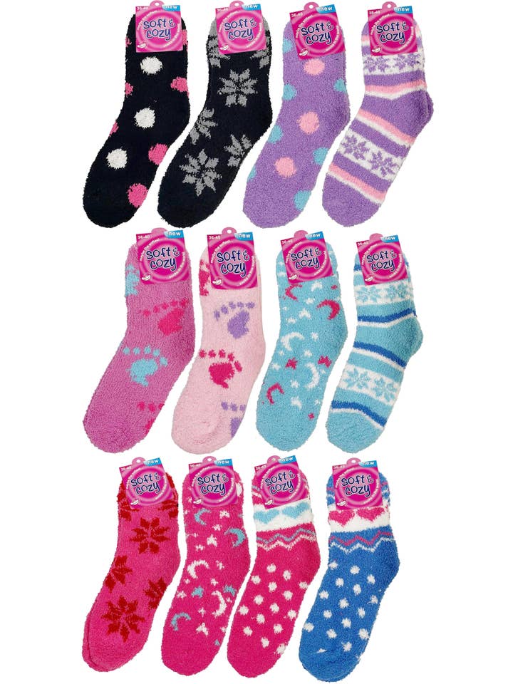 Cap Zone - Wholesale Socks - Women's - Paw Snowflake Moon Cozy Fleece Quarter Socks