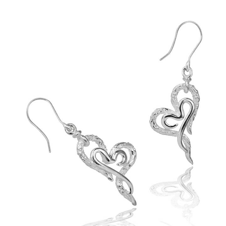 Ohrringe aus Sterlingsilber mit geschwungenen Doppelherzen für den Großhandel von De Mexico