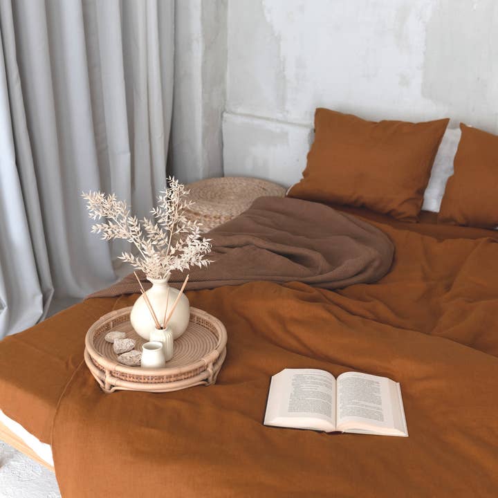 Unique Linen - Wholesale Duvet Cover - BD002 Linen Duvet Cover in CINNAMON COLOR (3330)0