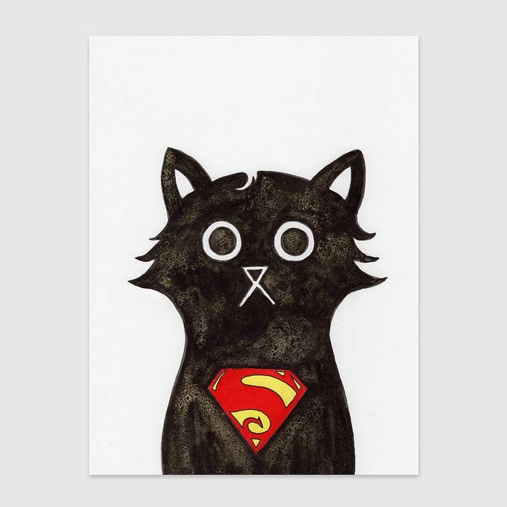 Super Cat Wall Art Print, Superhero Print, Cat Art Print for wholesale by Baldy And The Fidget