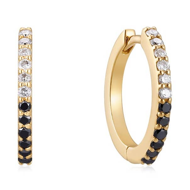 Kai Black and White CZ Pave Gold Huggie Earrings for wholesale by Quill Fine Jewelry & Lifestyle