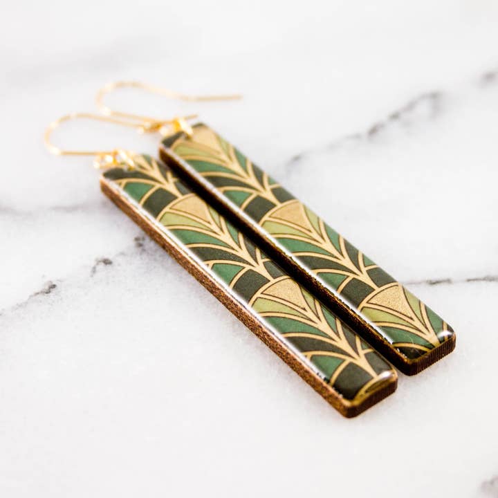 Boucles d'oreilles Deco Bar Vert+Or pour la vente par No Man's Land
