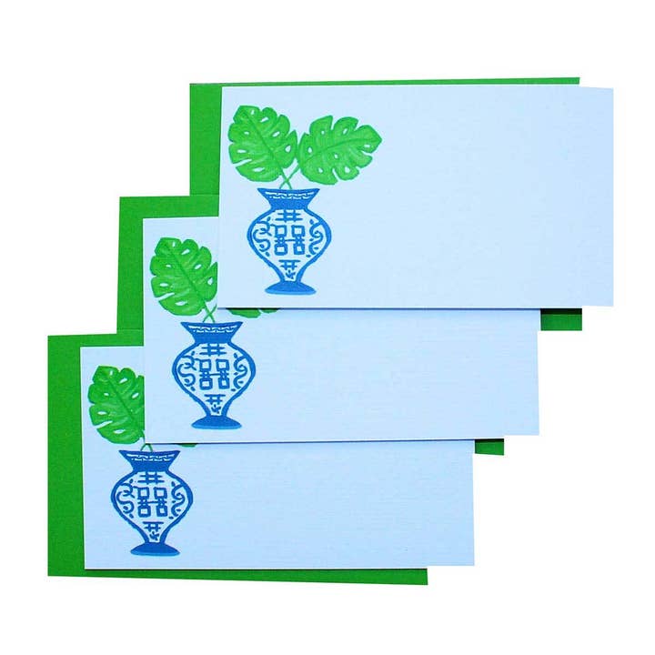Chinoiserie Monstera Leaf Gift Enclosure Card Set for wholesale by Lemondaisy Design