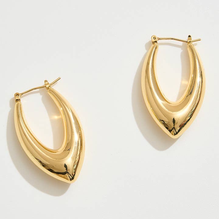 14K Gold Dipped Teardrop Pin Catch Hoop Earrings for wholesale by Sensibling Corp.