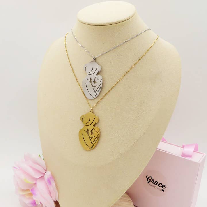 BÉBÉ NÉ ~ ACIER inoxydable - Collier pendentif maman et nouveau-né pour la vente par Daemon srls