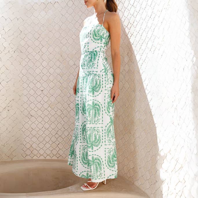 HIDDENBRAND - Wholesale Dress - Women's - Casual floral halter Beach Hawaiian vacation dress14