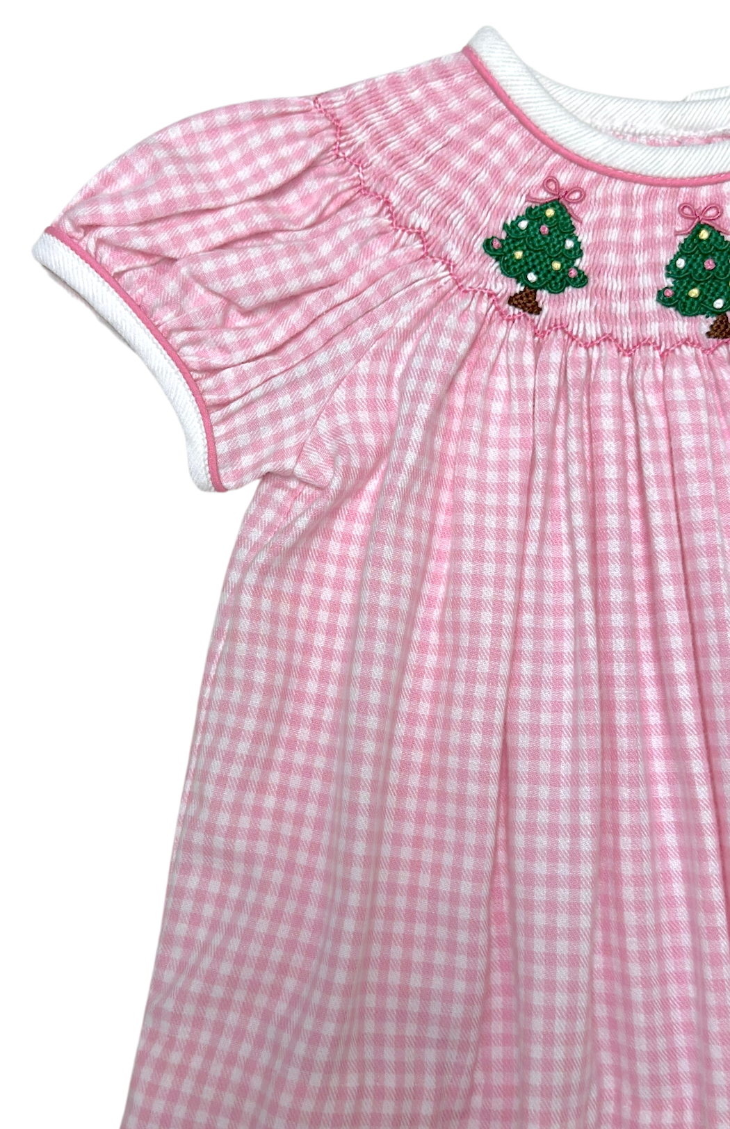 Marco and Lizzy - Wholesale Clothing Set - Baby - Girl's Pink Gingham "Christmas Tree" Smocked Bishop5