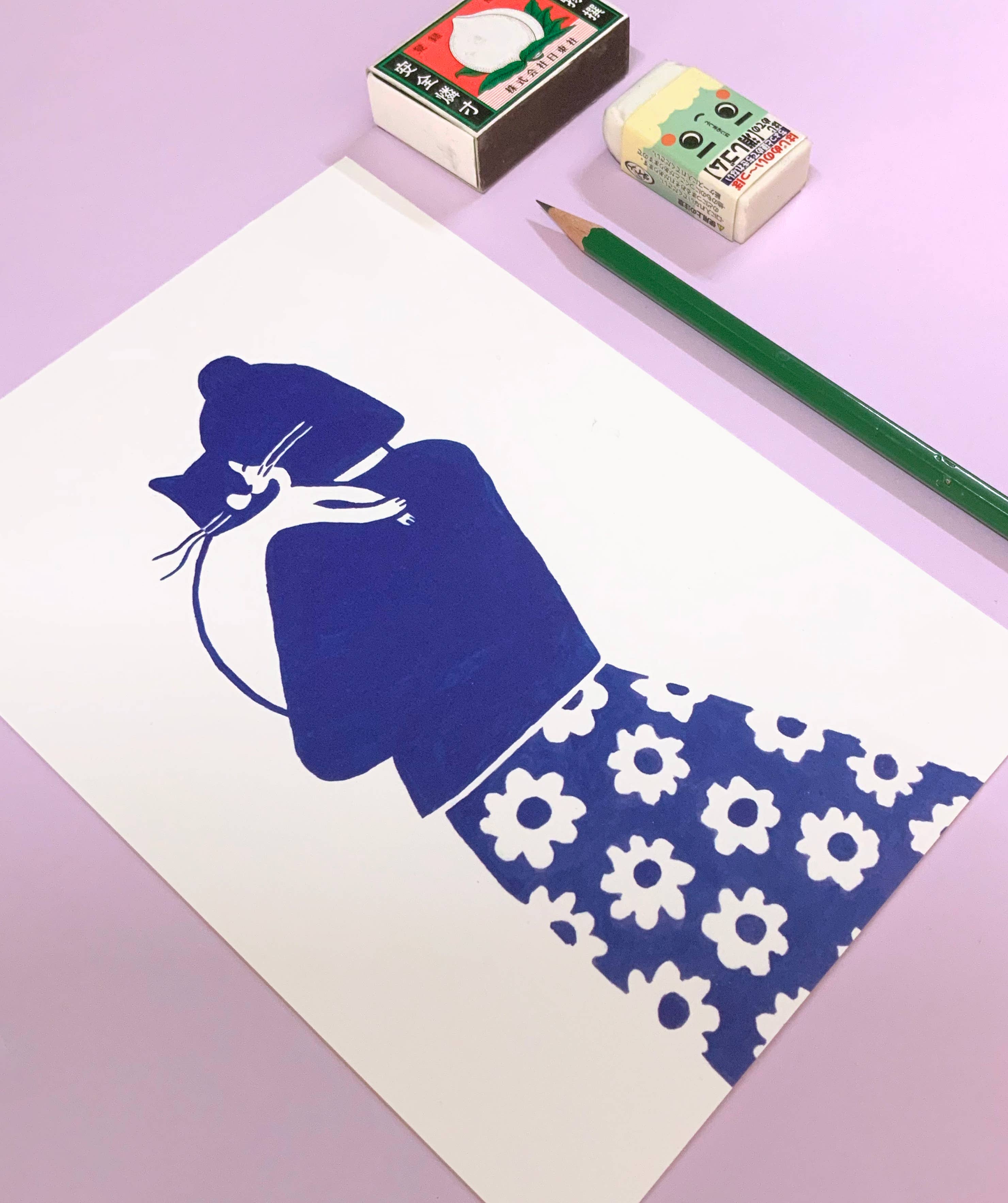 Atelier Titi Ellen de Bruijn - Vendita all'ingrosso Stampa artistica - Una donna e il suo prezioso gatto2