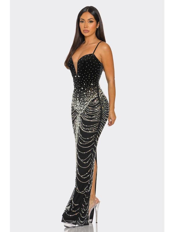 BANJUL - Wholesale Dress - Women's - BCCDS45036 Rhinestone Embellished Draped Chain-Like Dress2