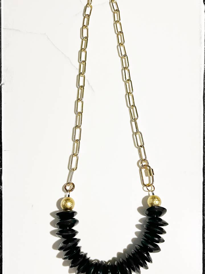 Paperclip Chain Necklace Black African Bone Bead Carabiner for wholesale by GentrybyJenna