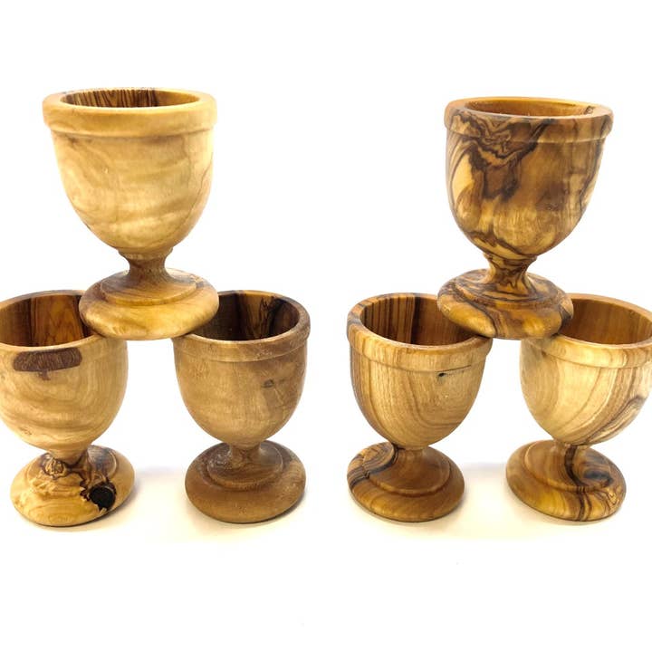 olivenholz-erleben – wholesale Egg cup/holder – Set of 6 egg cups turned from olive wood