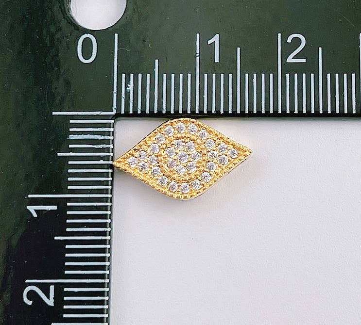 Beads Creation – wholesale Individual charm/pendant – Gold Filled Evil Eye Slider Beads CZ Micro Pave, BD0841