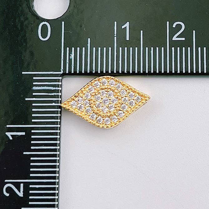 Beads Creation – wholesale Individual charm/pendant – Gold Filled Evil Eye Slider Beads CZ Micro Pave, BD0841