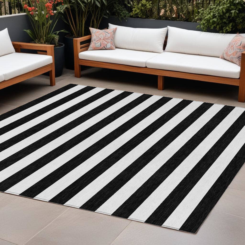 HomeRoots - Wholesale Area Rug - 8' X 10' Black and White Striped Indoor Outdoor Area Rug1