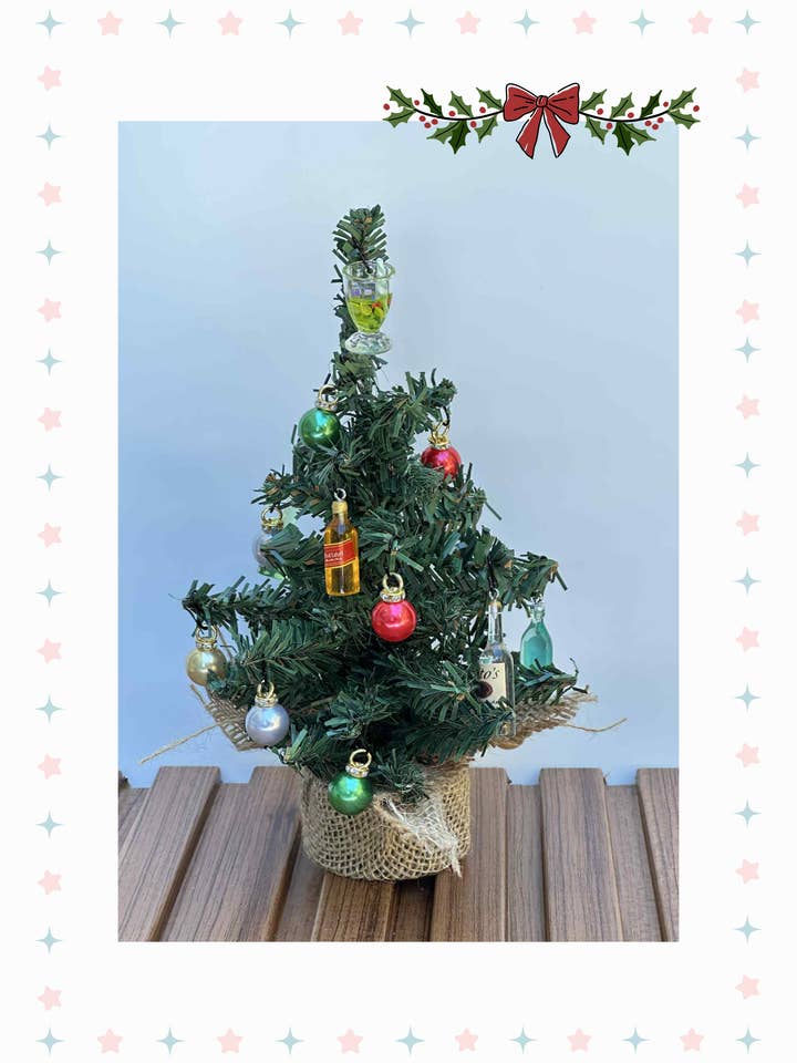Mini Christmas Tree with Happy Hour Ornaments - Style 0188 for wholesale by Arcfo Jewelry