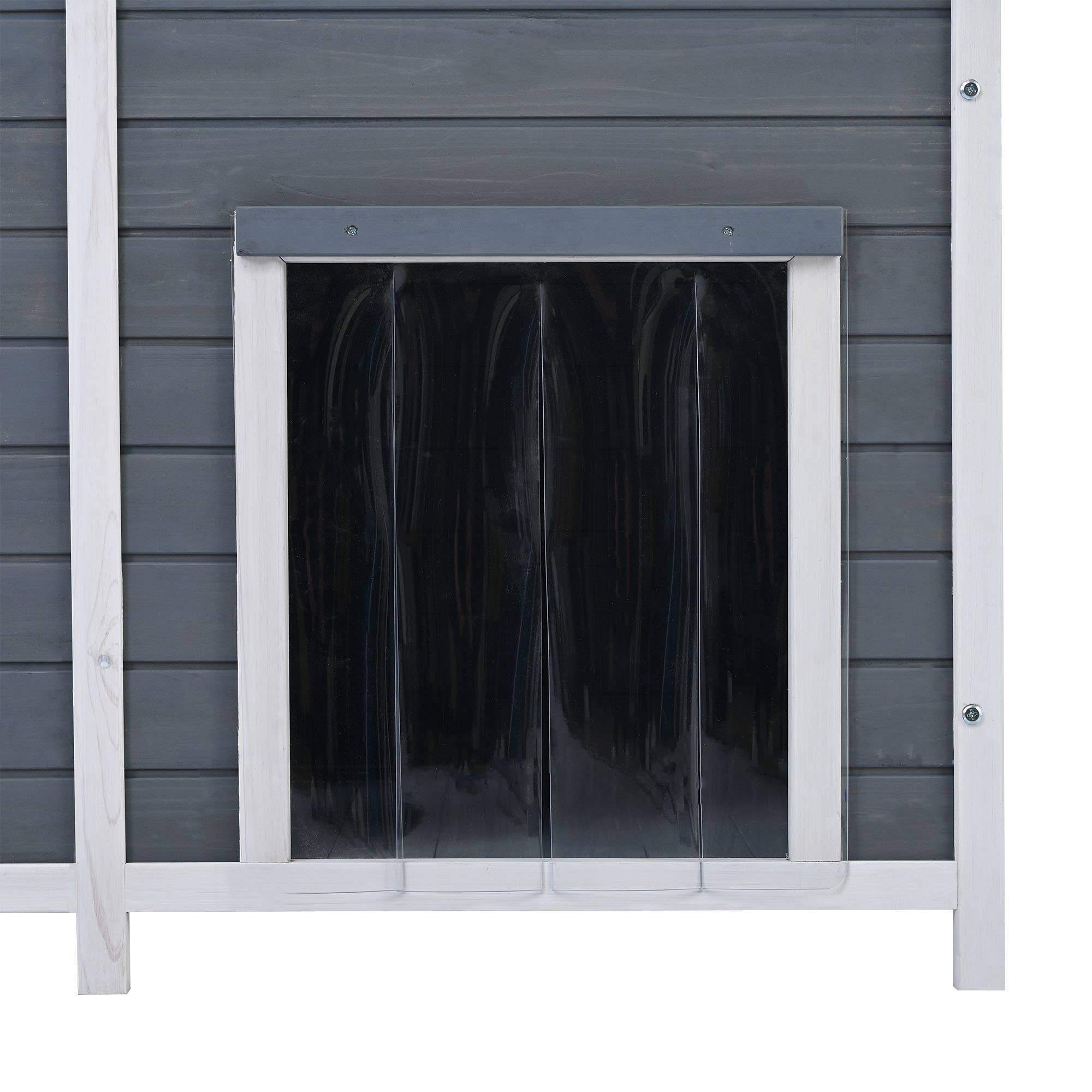 Gray Large Wooden Dog House with Porch, 2 Doors, Cabin Style for wholesale on Faire9