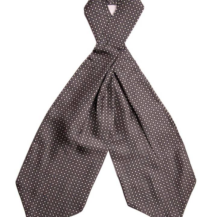 Graffeo Cravatte - Wholesale Necktie - Men's - Ascot Light Gray Blue Pattern Gray Silk Print AS10