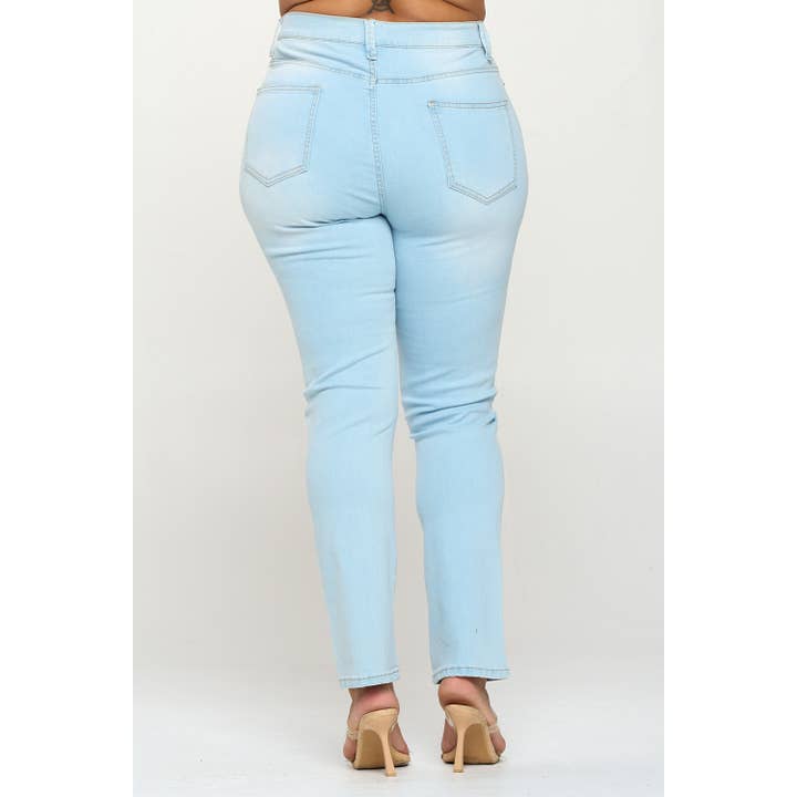 Blue Turtle - Wholesale Jeans - Women's - Plus Size Slit Knee High Waist Jean Light DH2025X
